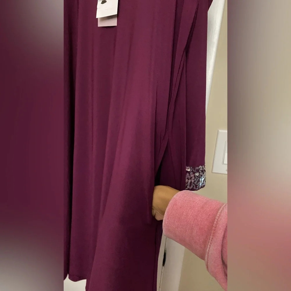 NWT Nina Leonard Sequin Cold Shoulder Dress Wine Size Small - Picture 8 of 9